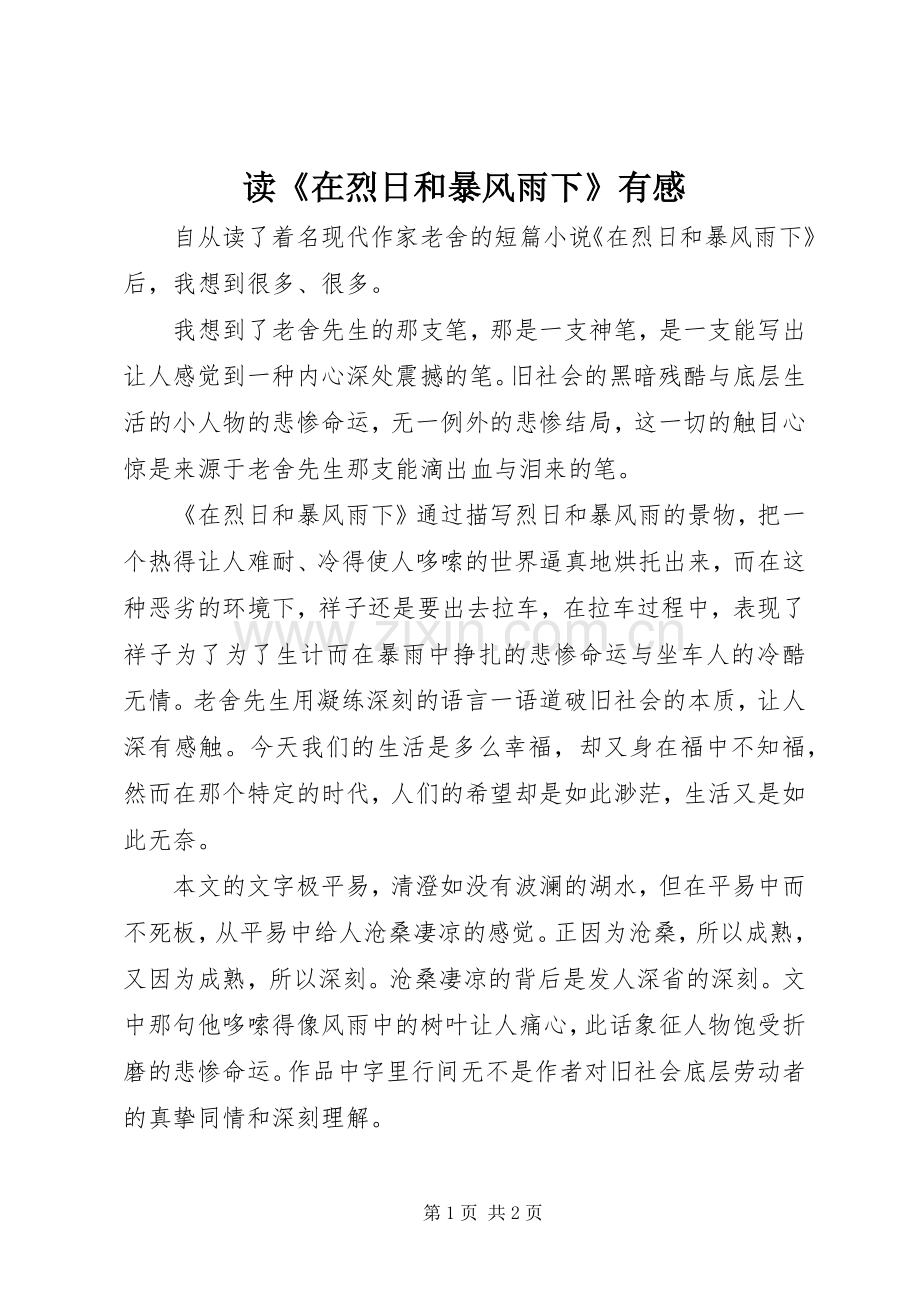 读《在烈日和暴风雨下》有感.docx_第1页