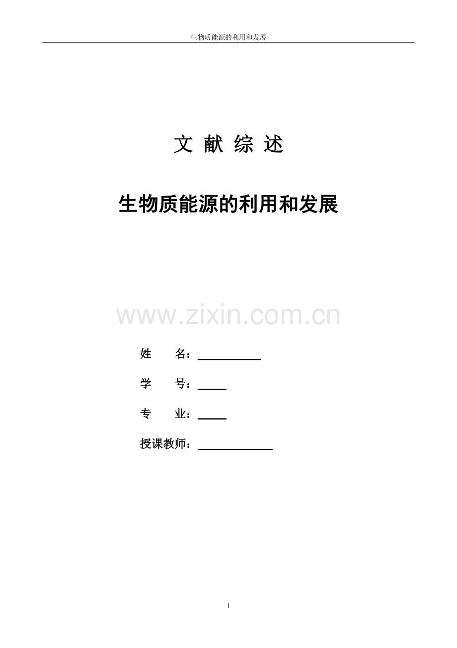 生物质能源的利用和发展——文献综述.doc_第1页