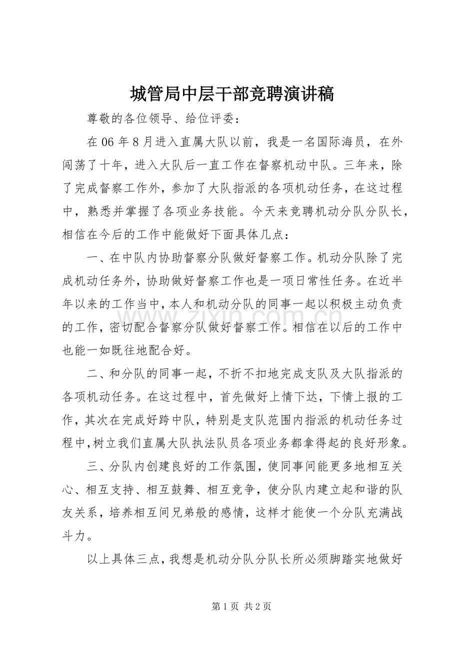 城管局中层干部竞聘演讲稿.docx_第1页