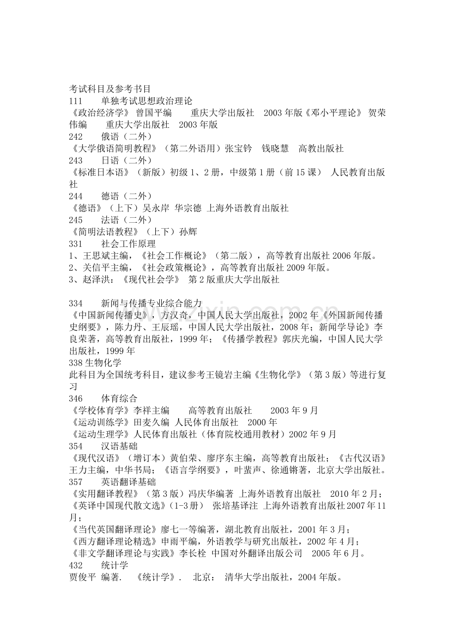 重庆大学2013年硕士研究生入学考试自命题参考书目.doc_第1页