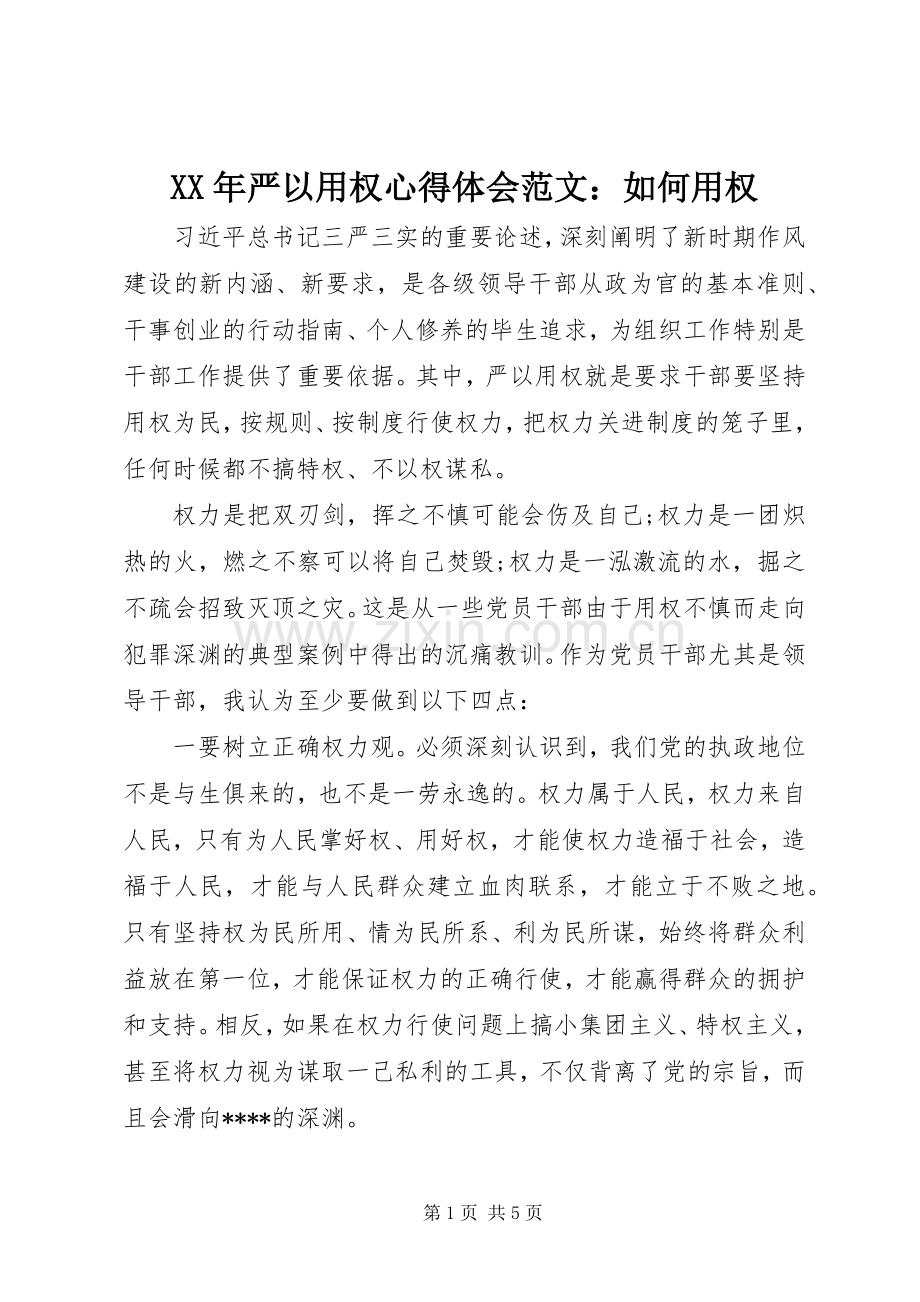 XX年严以用权心得体会范文：如何用权.docx_第1页