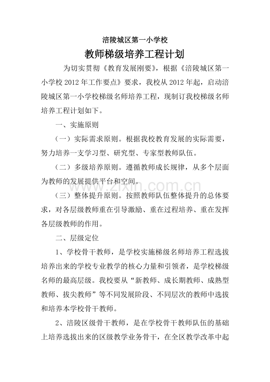 涪陵城区第一小学校梯级名师培养工程计划.doc_第1页