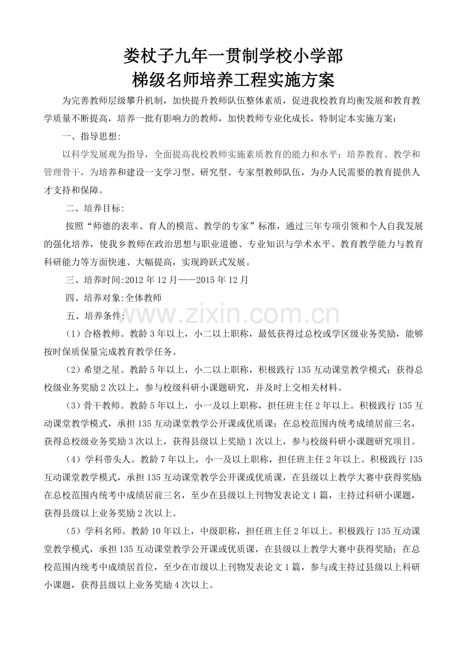 娄丈子九年一贯制学校小学部梯级名师实施方案.doc_第1页