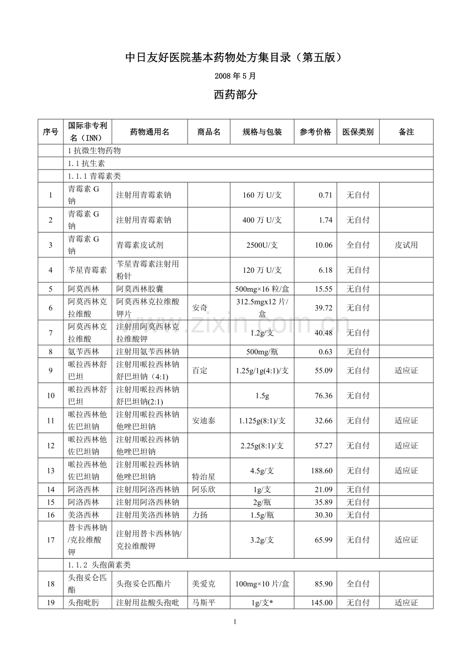 中日友好医院基本药物处方集目录.doc_第1页