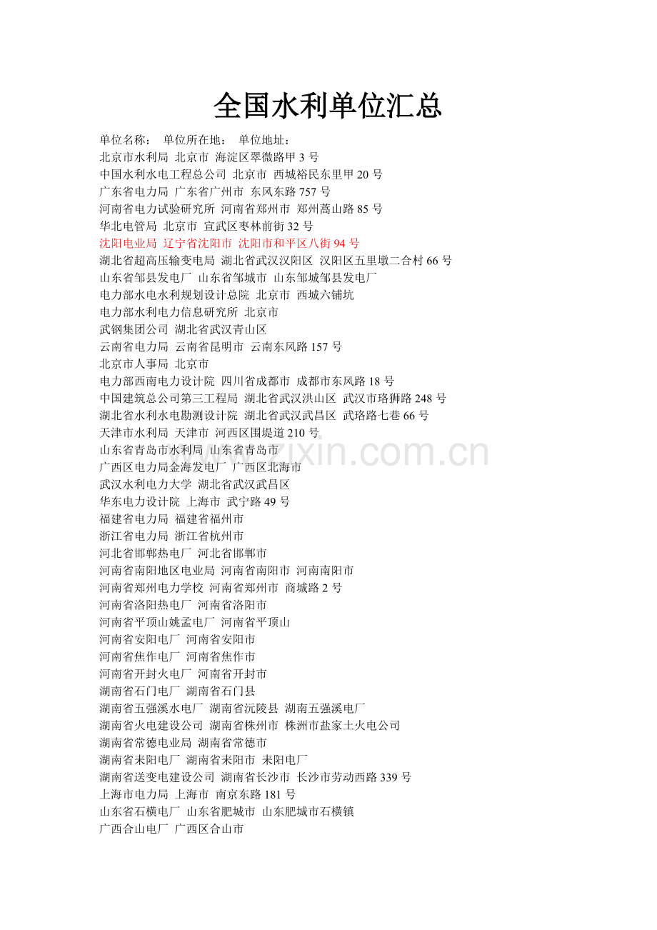 全国水利单位汇总.doc_第1页