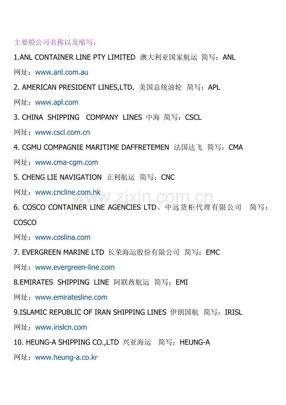 主要船公司名称以及缩写.doc_第1页