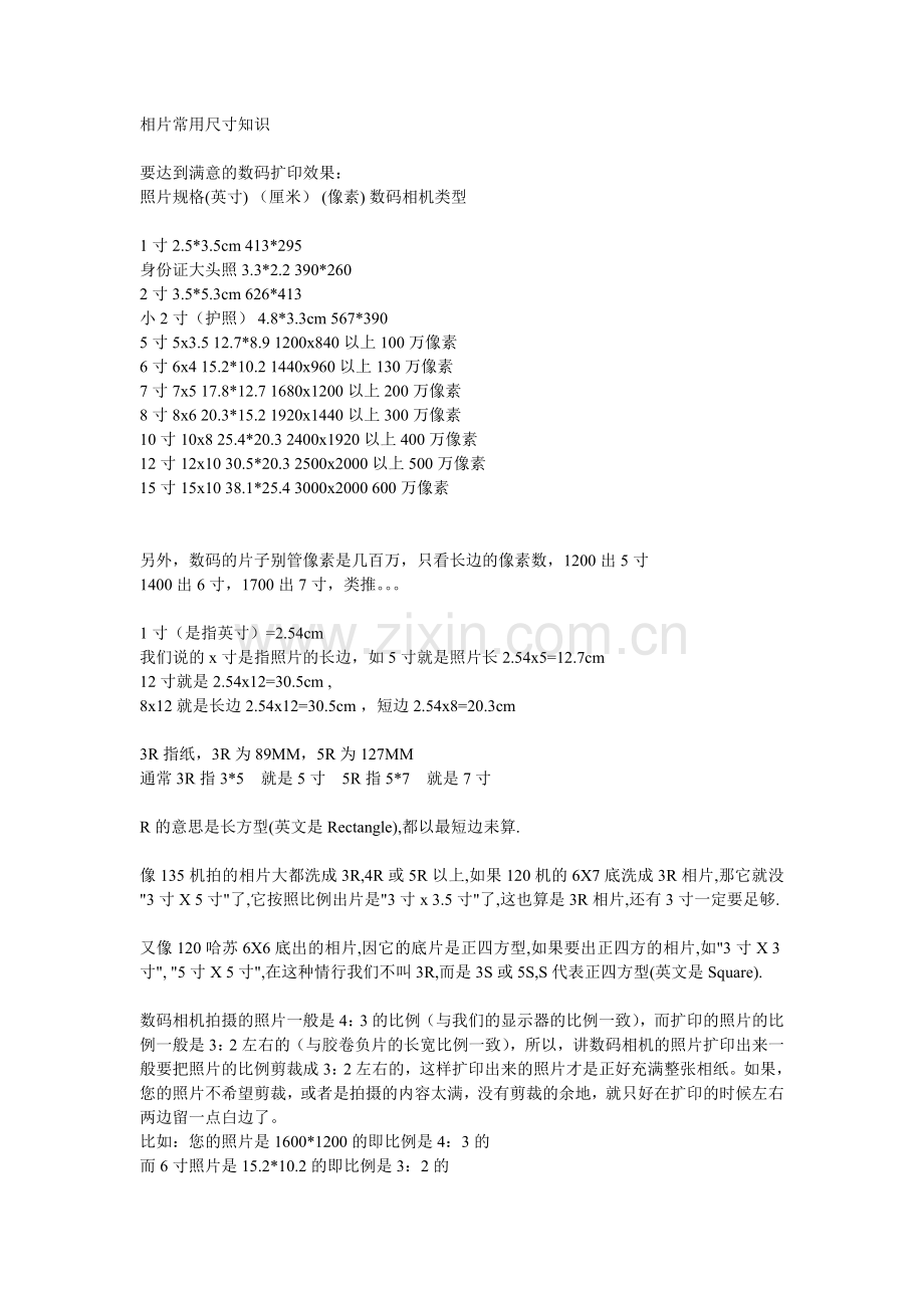 相片常用尺寸知识.doc_第1页