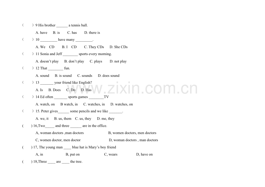 人教版七年级英语上册5,6单元测试题.doc_第2页