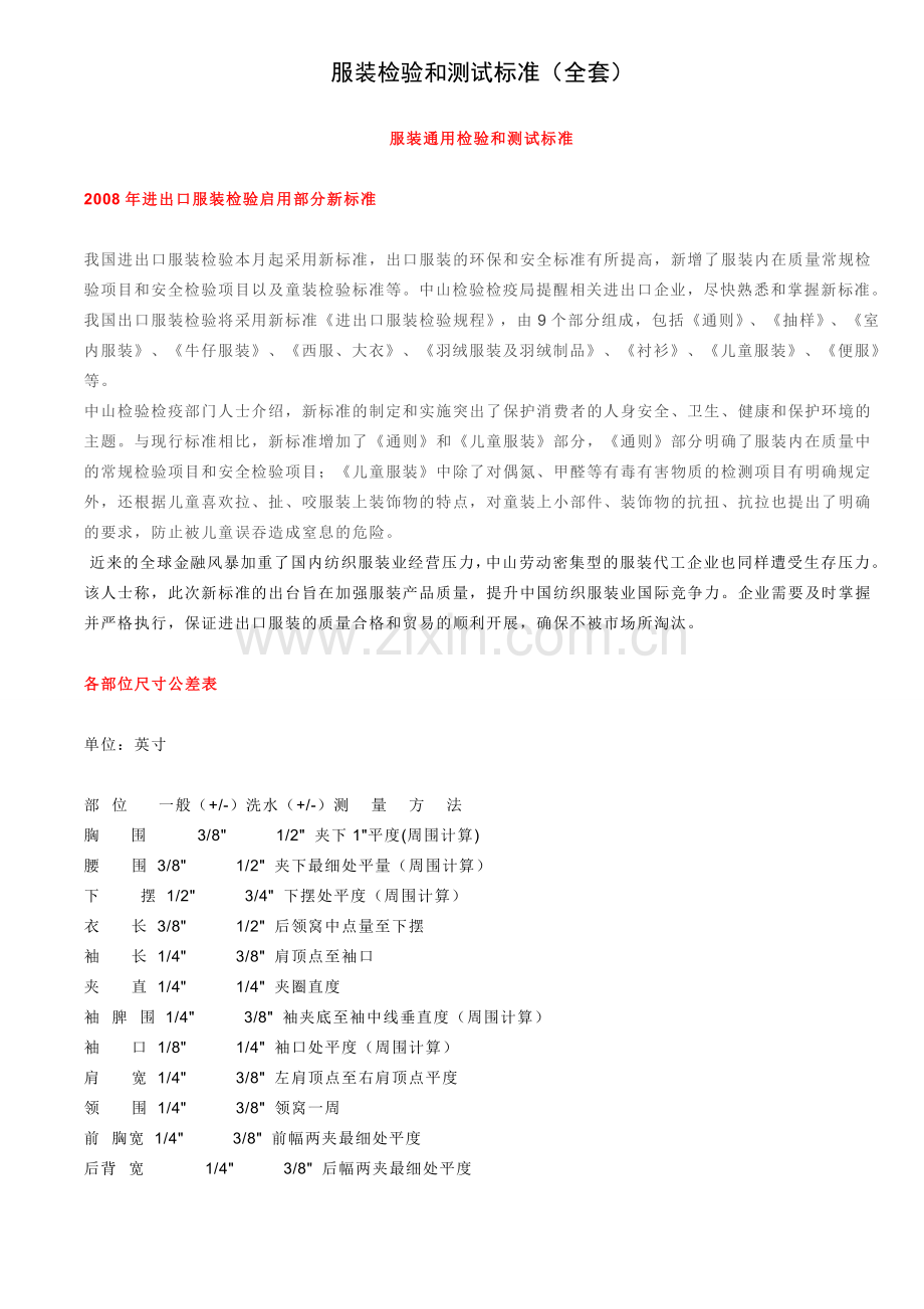 服装检验和测试标准.doc_第1页