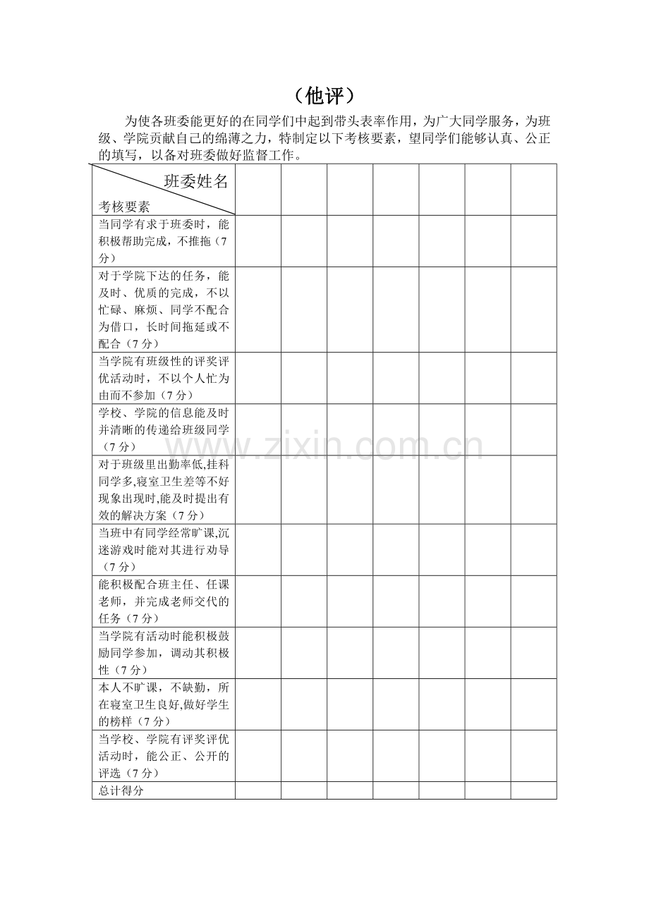 班委考评表 精华版.doc_第2页