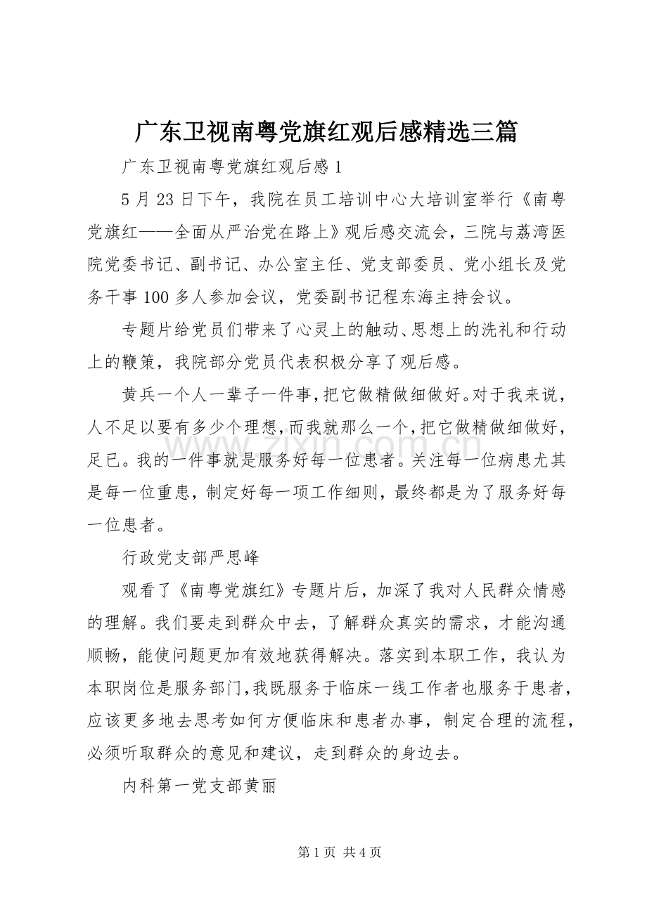 广东卫视南粤党旗红观后感三篇.docx_第1页