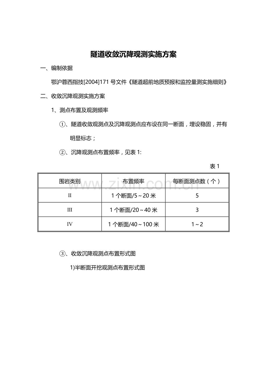 隧道收敛沉降观测方案.doc_第1页