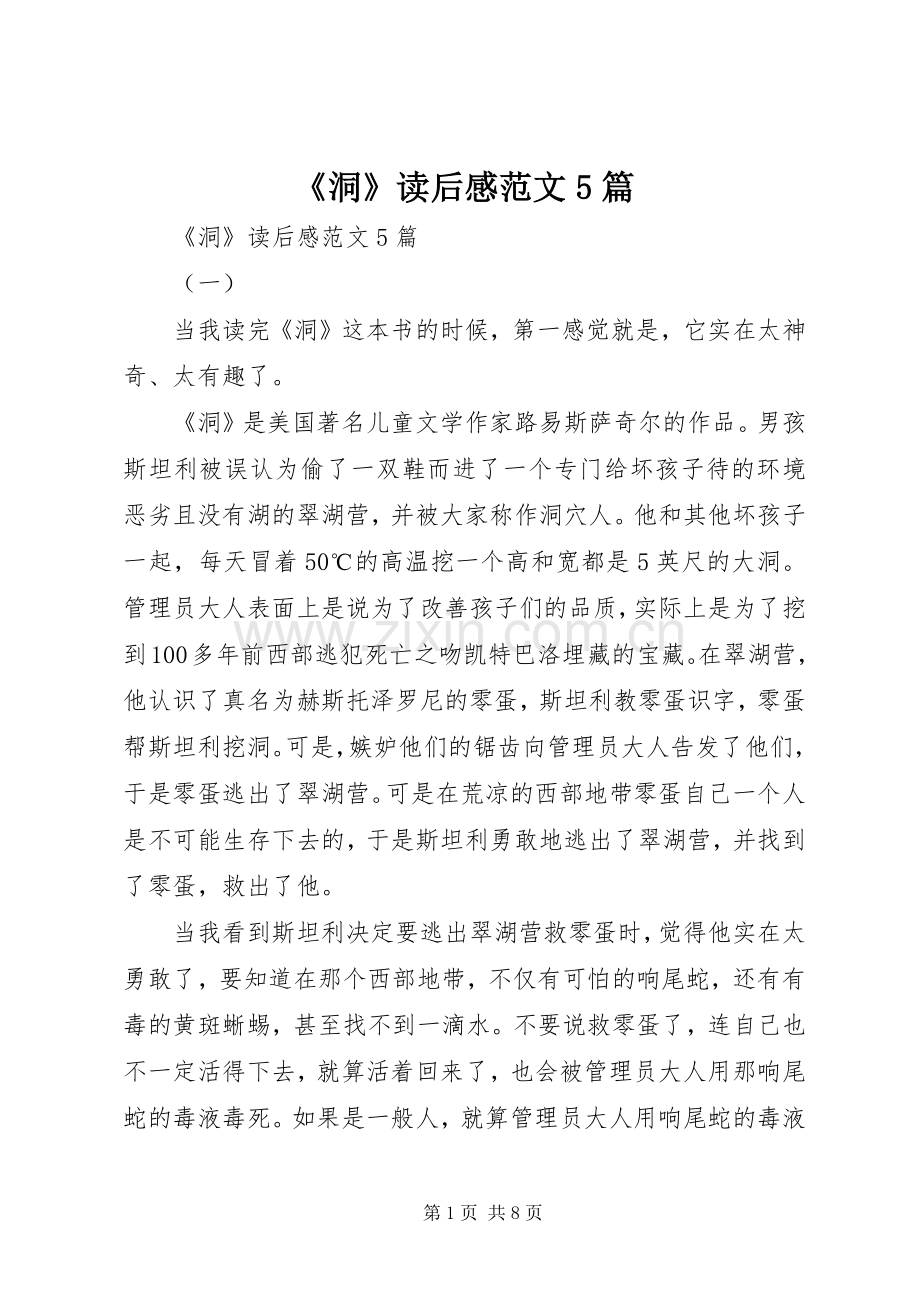 《洞》读后感范文5篇.docx_第1页