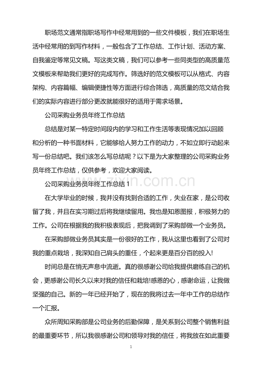 2022年公司采购业务员年终工作总结.doc_第1页