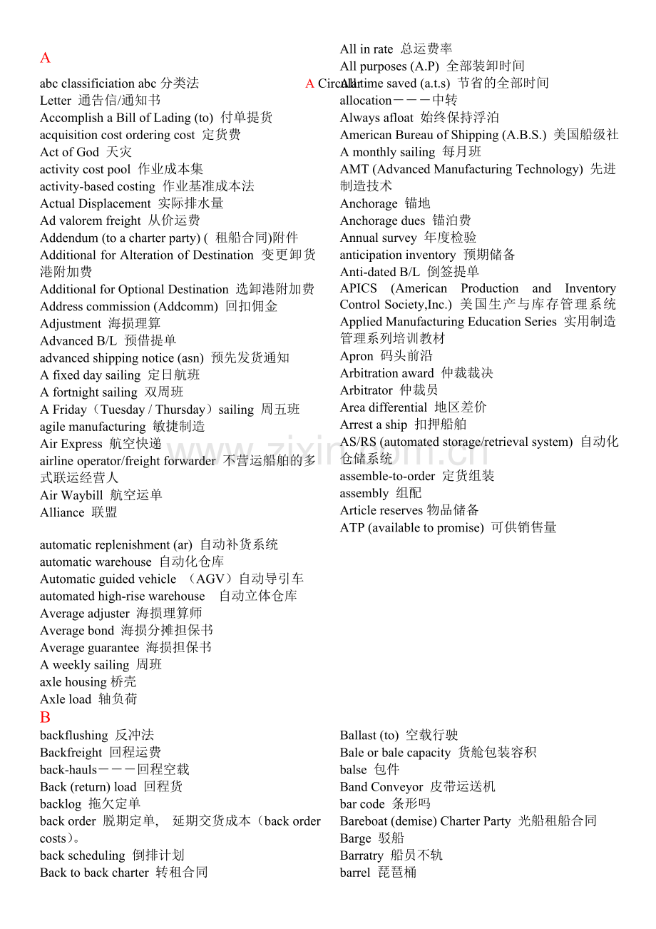 物流专业英语词汇.doc_第1页