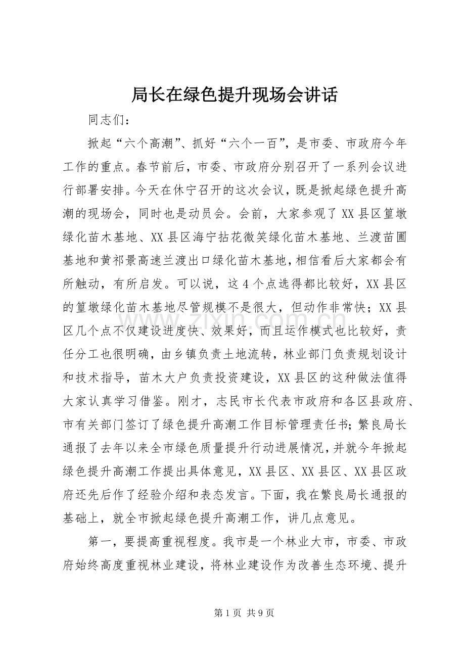 局长在绿色提升现场会讲话.docx_第1页