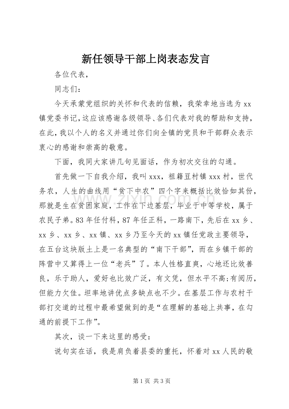 新任领导干部上岗表态发言.docx_第1页