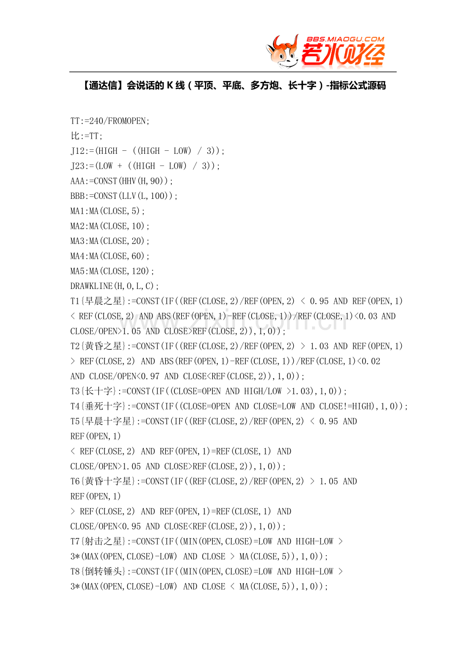 【股票指标公式下载】-【通达信】会说话的K线(平顶、平底、多方炮、长十字).doc_第1页