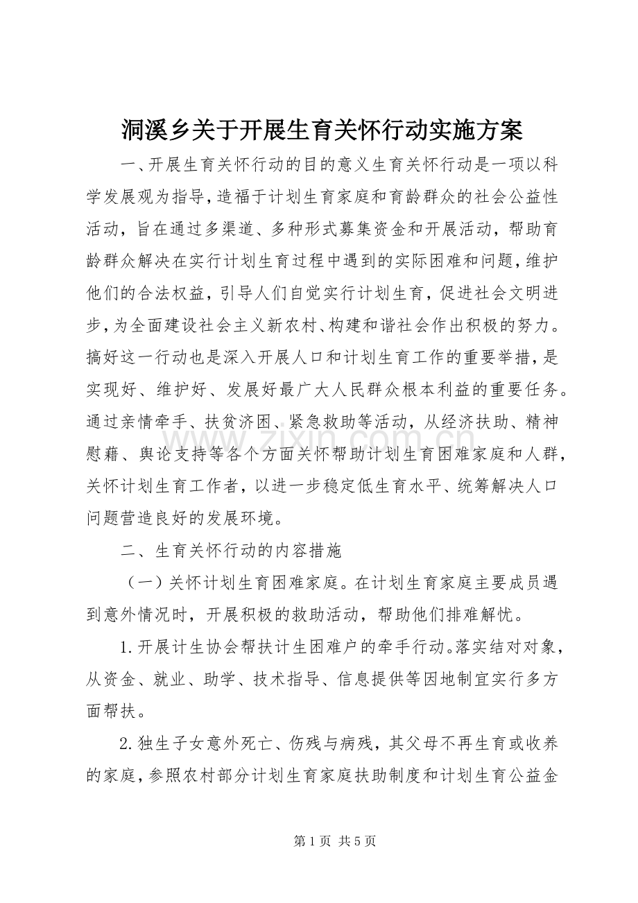 洞溪乡关于开展生育关怀行动方案.docx_第1页
