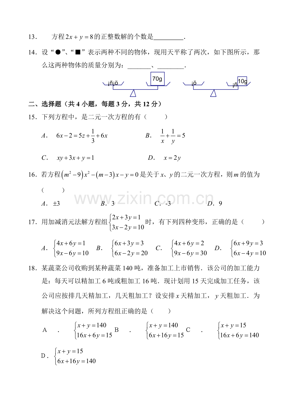 二元一次方程组单元测试试卷.doc_第2页