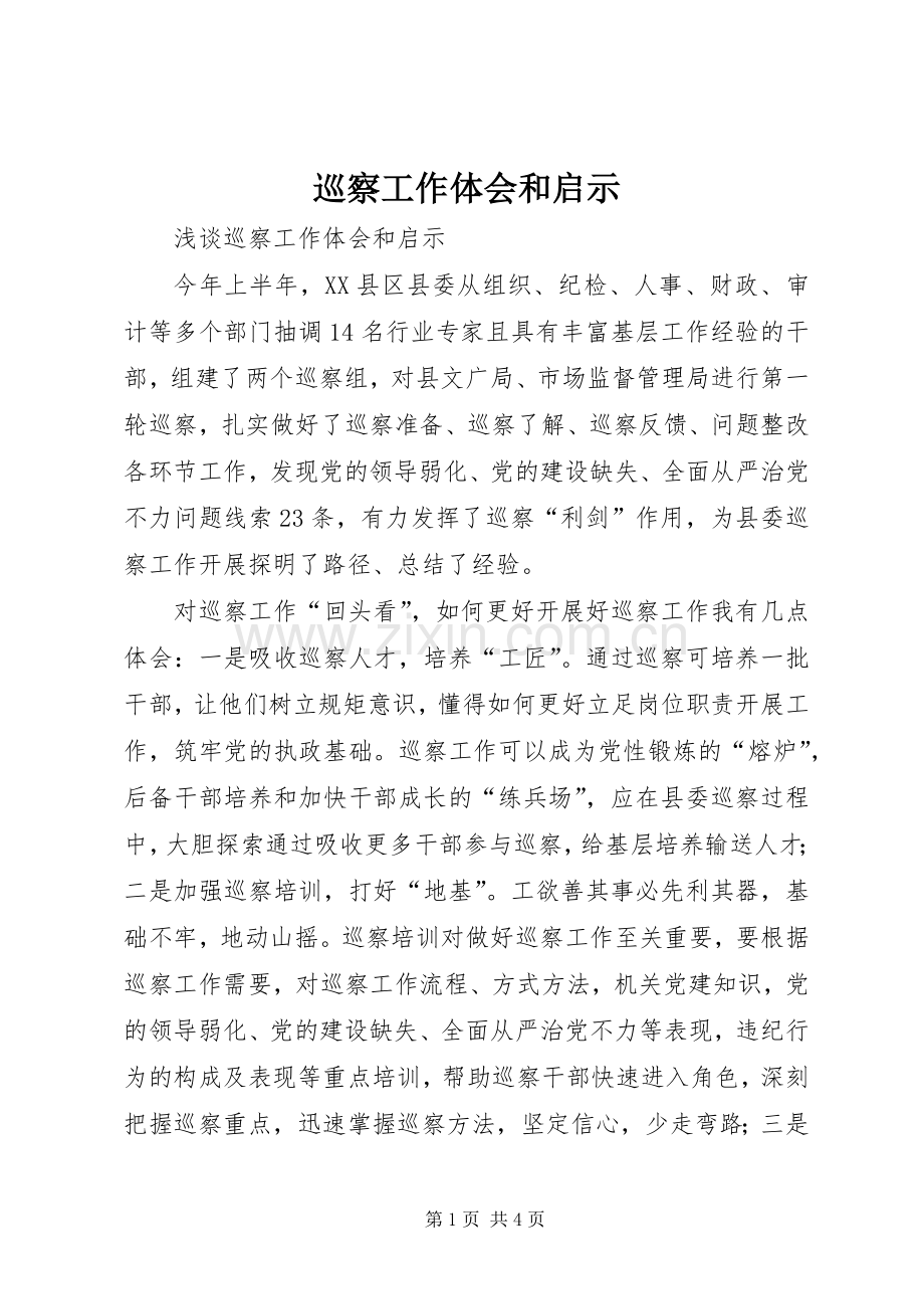 巡察工作体会和启示.docx_第1页