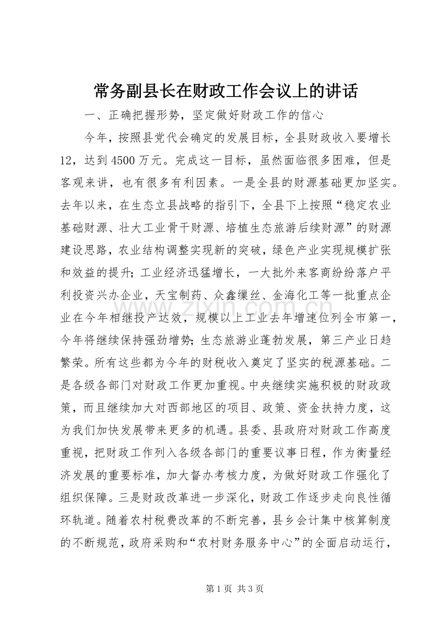 常务副县长在财政工作会议上的讲话.docx_第1页