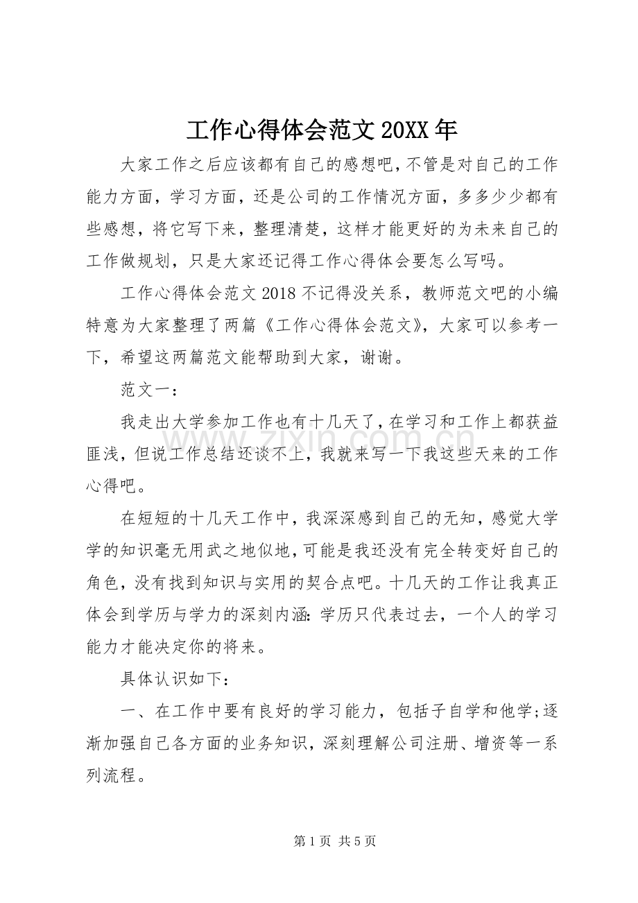 工作心得体会范文20XX年.docx_第1页