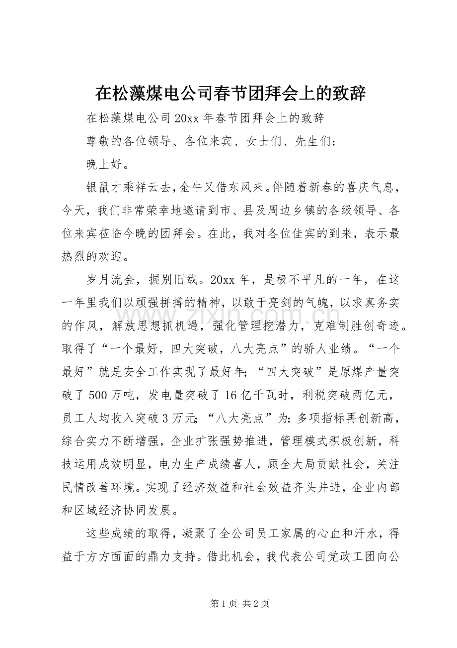 在松藻煤电公司春节团拜会上的致辞.docx_第1页