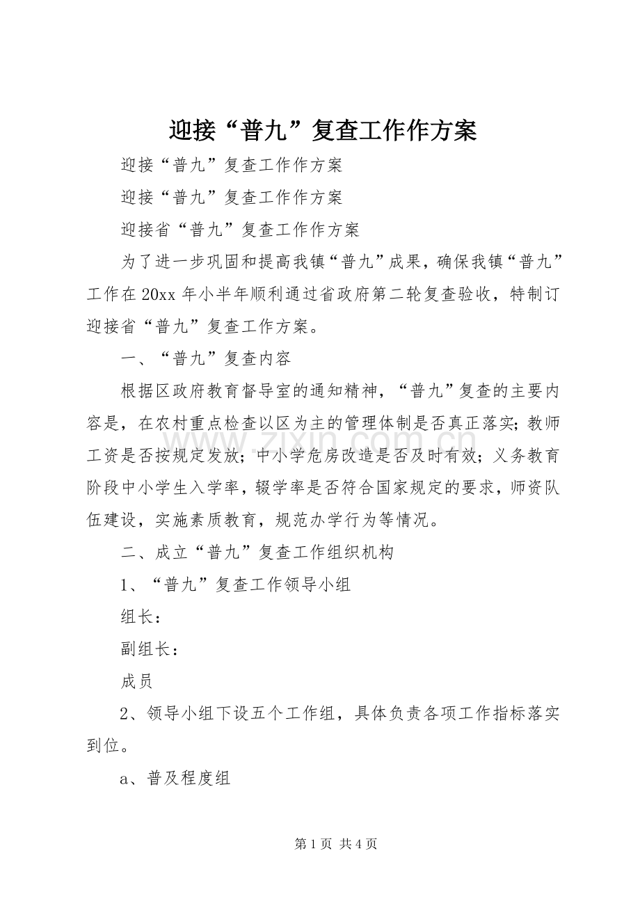 迎接“普九”复查工作作实施方案.docx_第1页