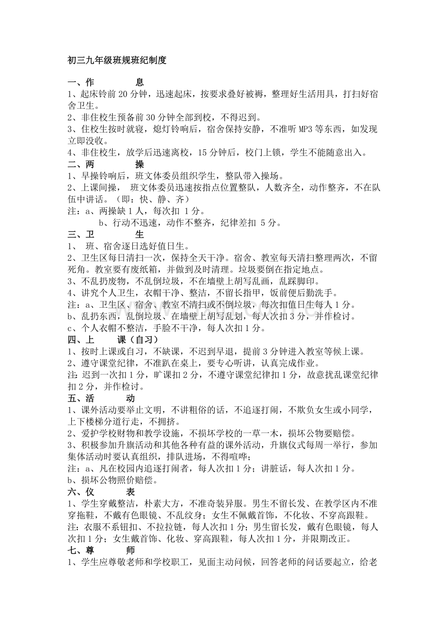 初三九年级班规班纪制度.doc_第1页