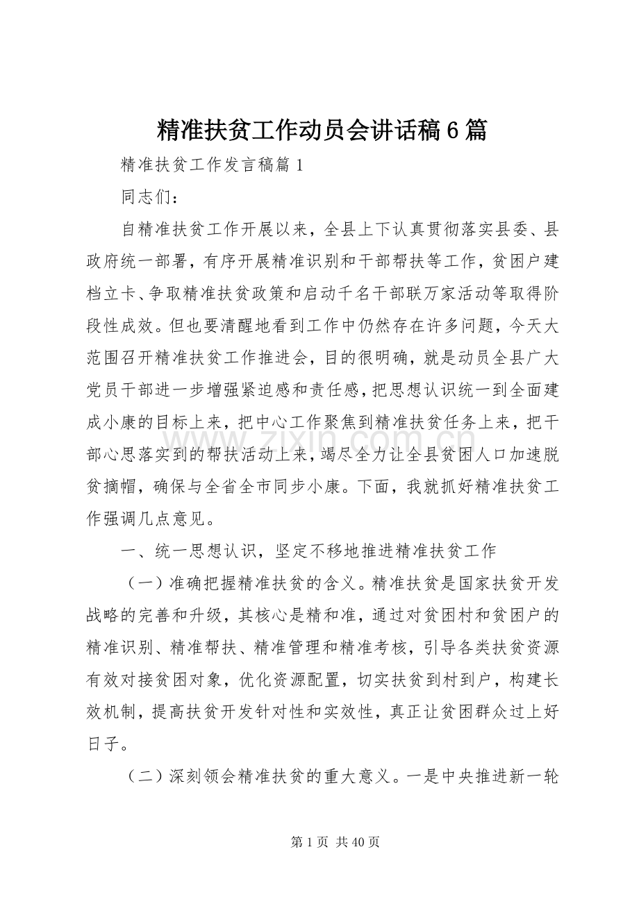精准扶贫工作动员会讲话稿6篇.docx_第1页