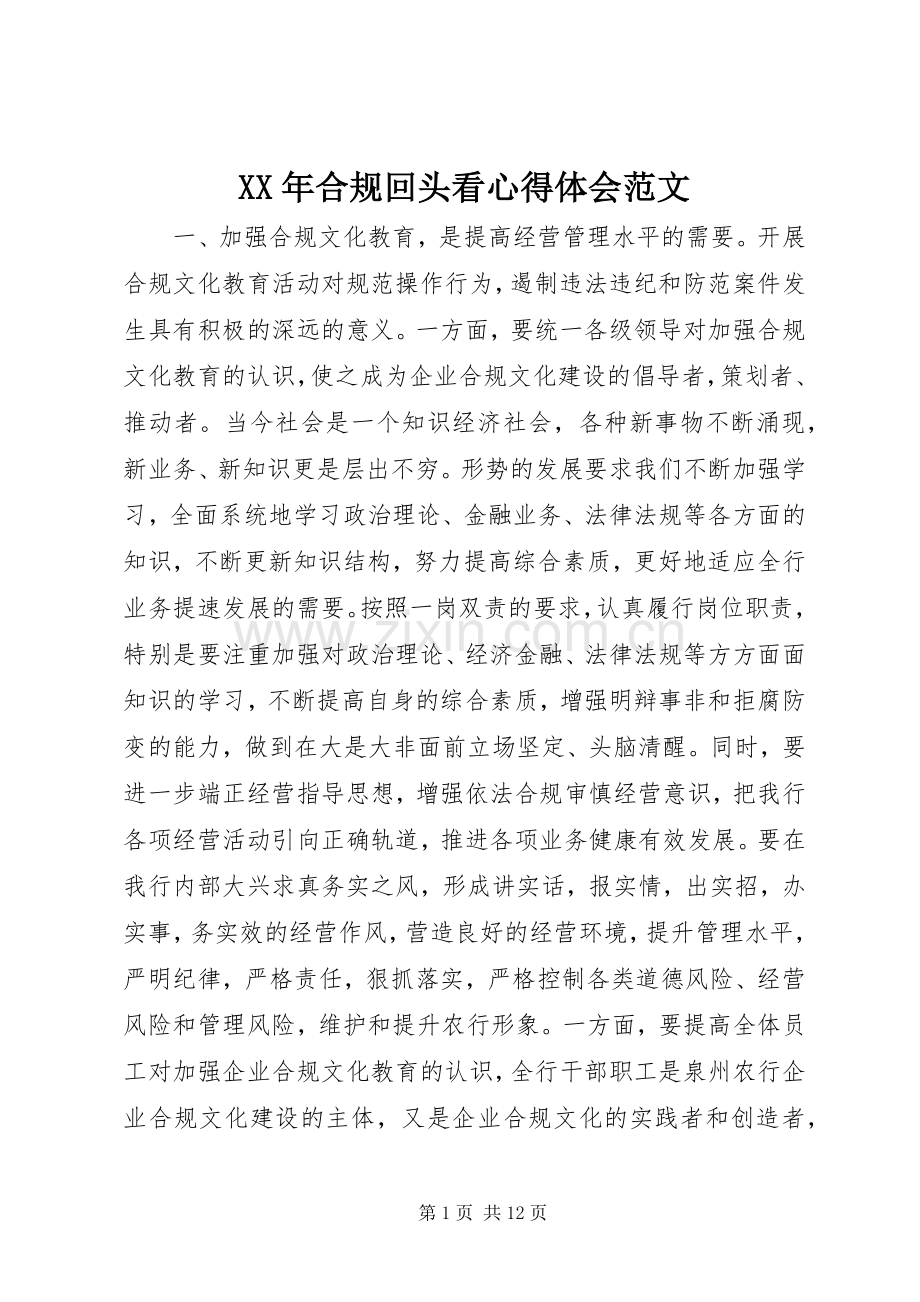 XX年合规回头看心得体会范文.docx_第1页