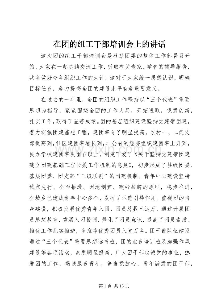 在团的组工干部培训会上的讲话.docx_第1页