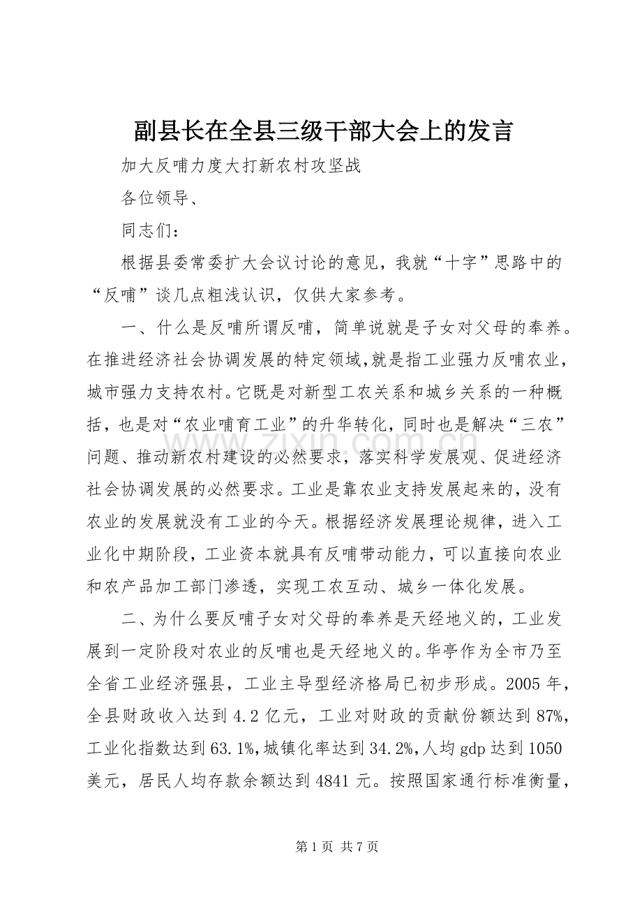 副县长在全县三级干部大会上的发言.docx_第1页