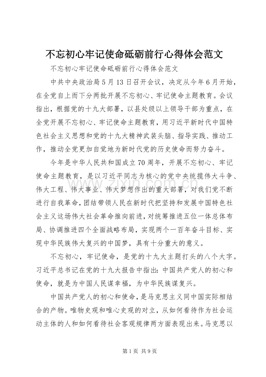 不忘初心牢记使命砥砺前行心得体会范文.docx_第1页