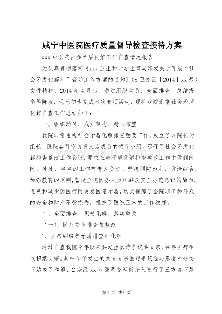 咸宁中医院医疗质量督导检查接待实施方案 .docx_第1页