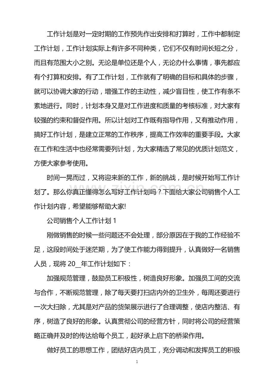 公司销售个人工作计划范文.doc_第1页
