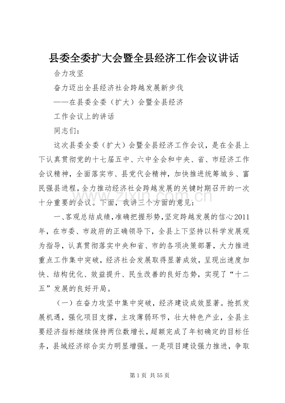 县委全委扩大会暨全县经济工作会议讲话.docx_第1页