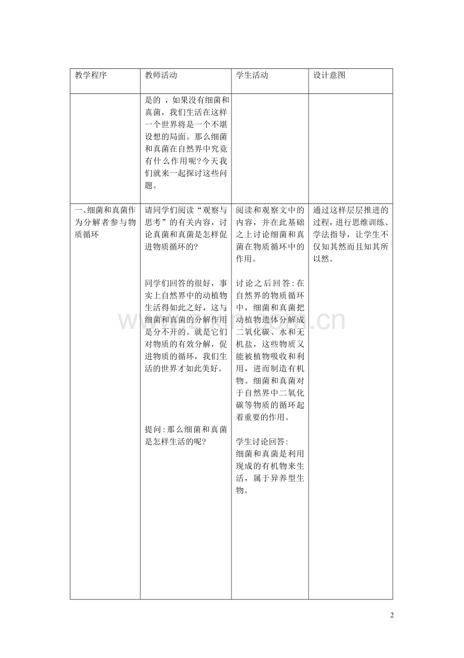 八年级生物上册-第五章细菌和真菌在生物圈中的作用教案-人教新课标版.doc_第2页