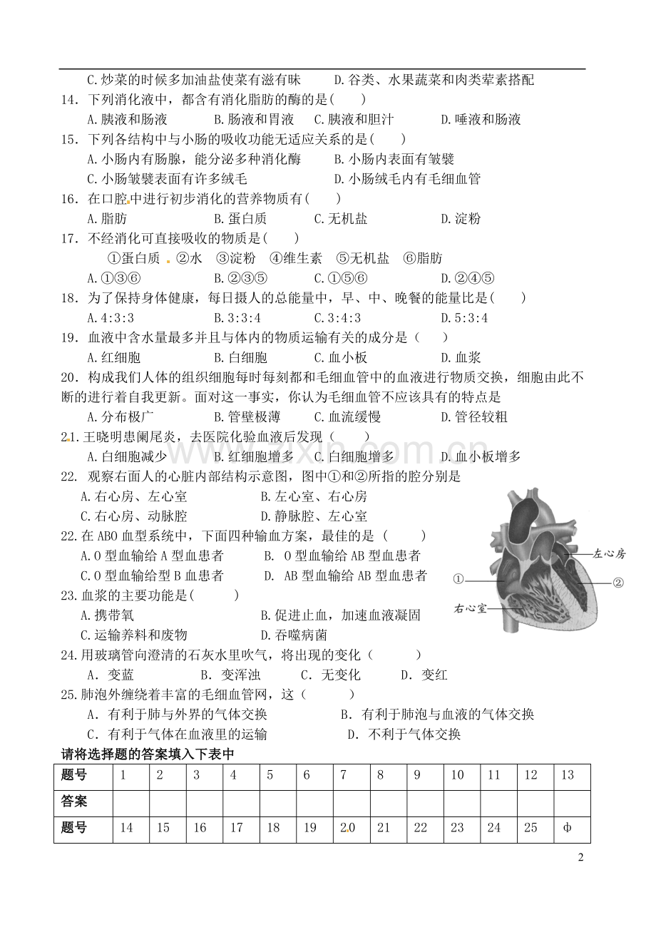 甘肃省张掖市第六中学2011-2012学年八年级生物下学期期中试题(无答案).doc_第2页