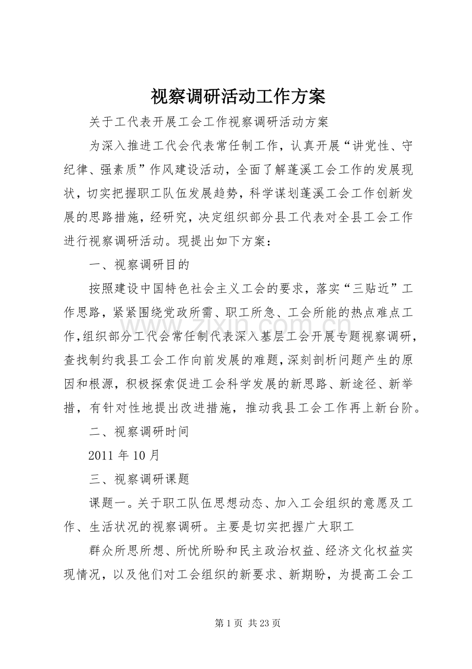 视察调研活动工作实施方案.docx_第1页