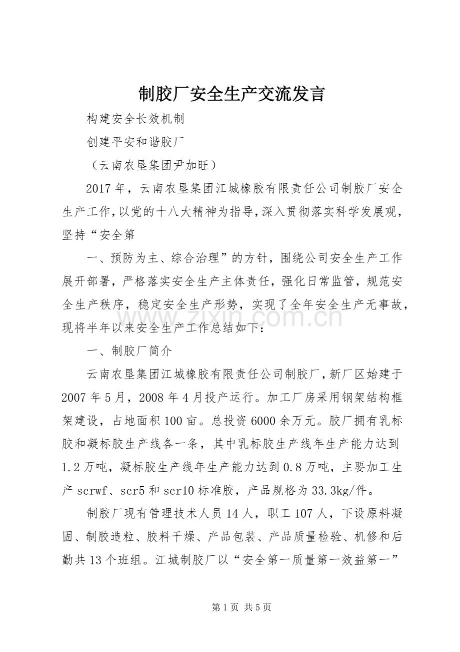 制胶厂安全生产交流发言.docx_第1页