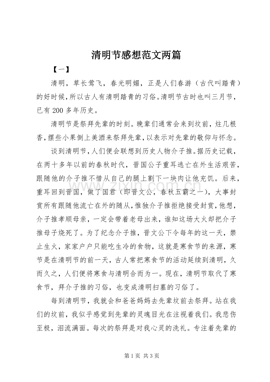 清明节感想范文两篇.docx_第1页
