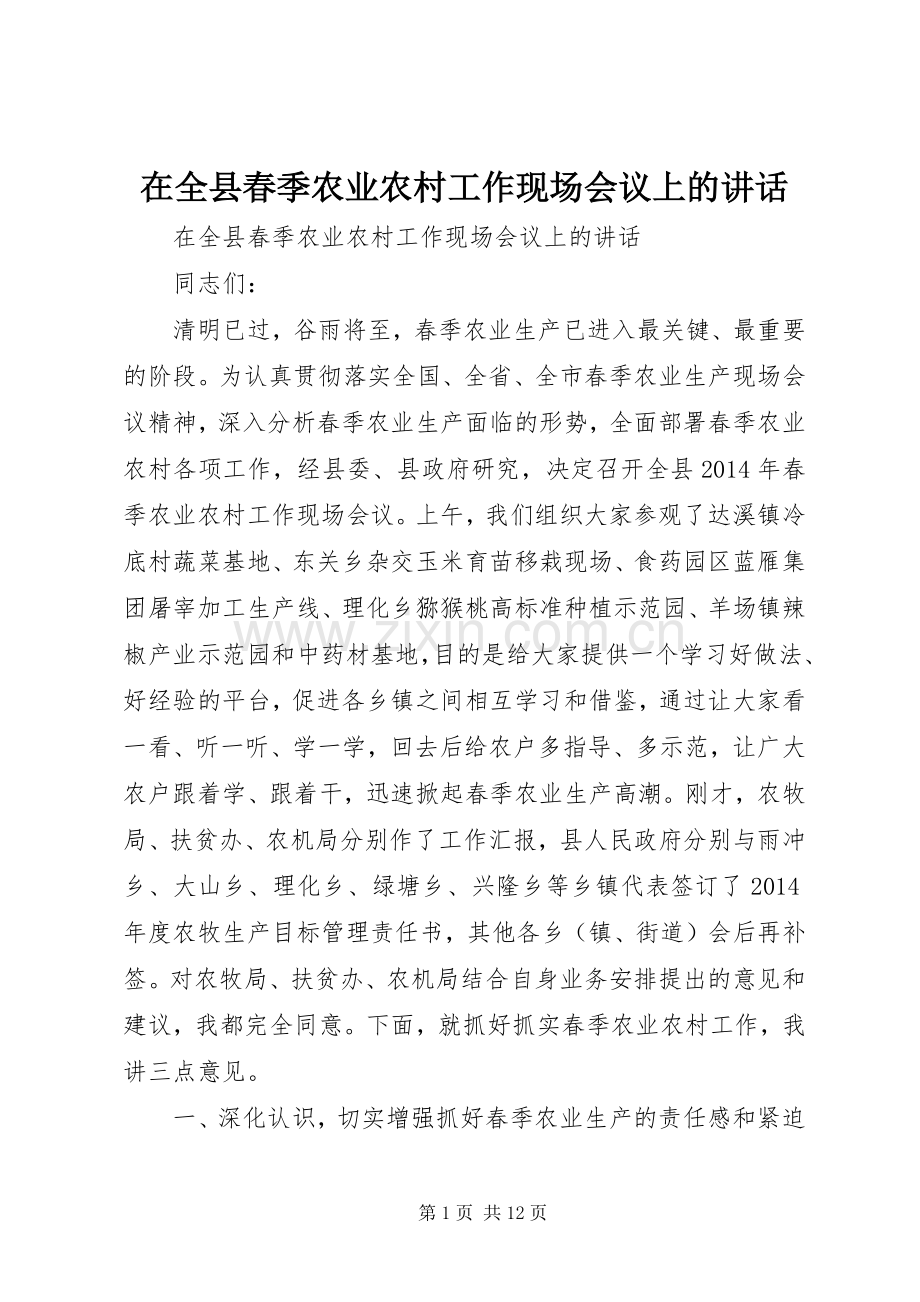 在全县春季农业农村工作现场会议上的讲话.docx_第1页