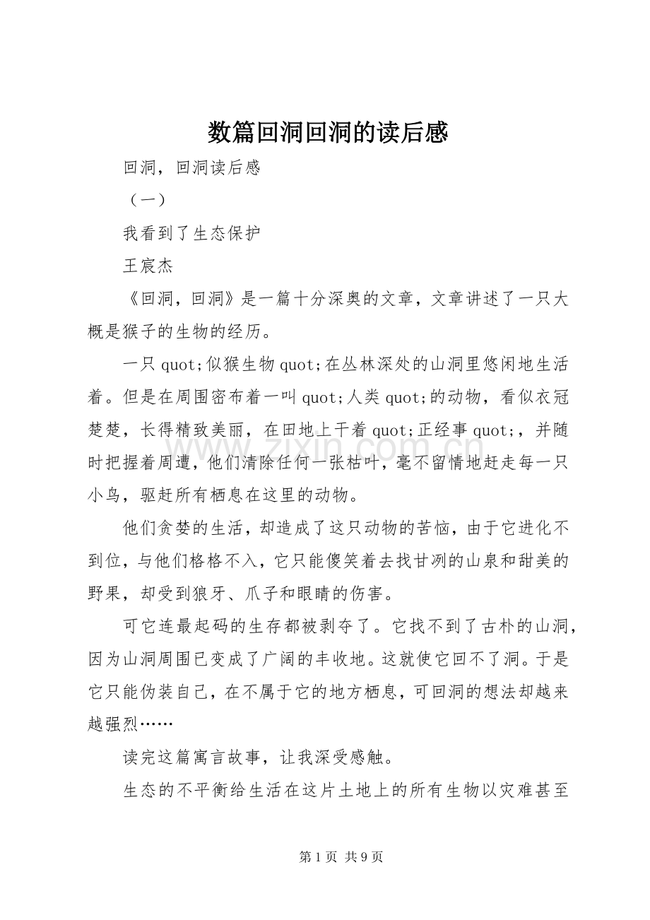 数篇回洞回洞的读后感.docx_第1页
