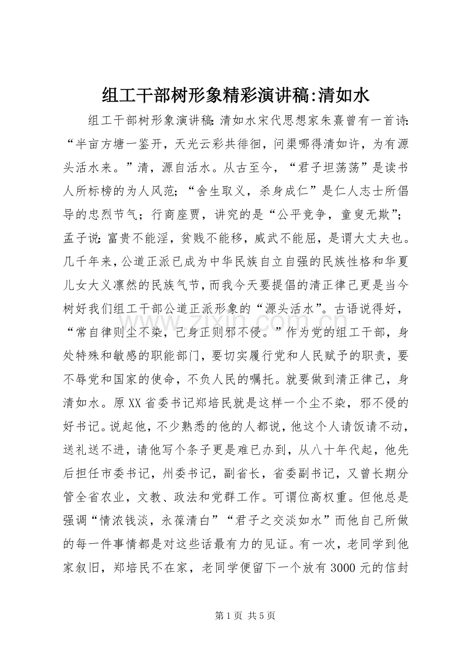组工干部树形象精彩演讲稿-清如水.docx_第1页
