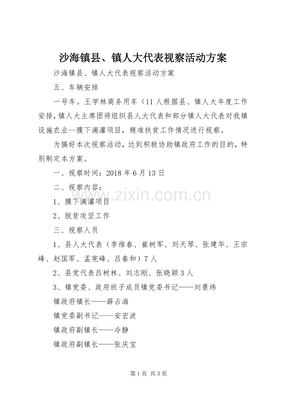 沙海镇县、镇人大代表视察活动实施方案 .docx_第1页