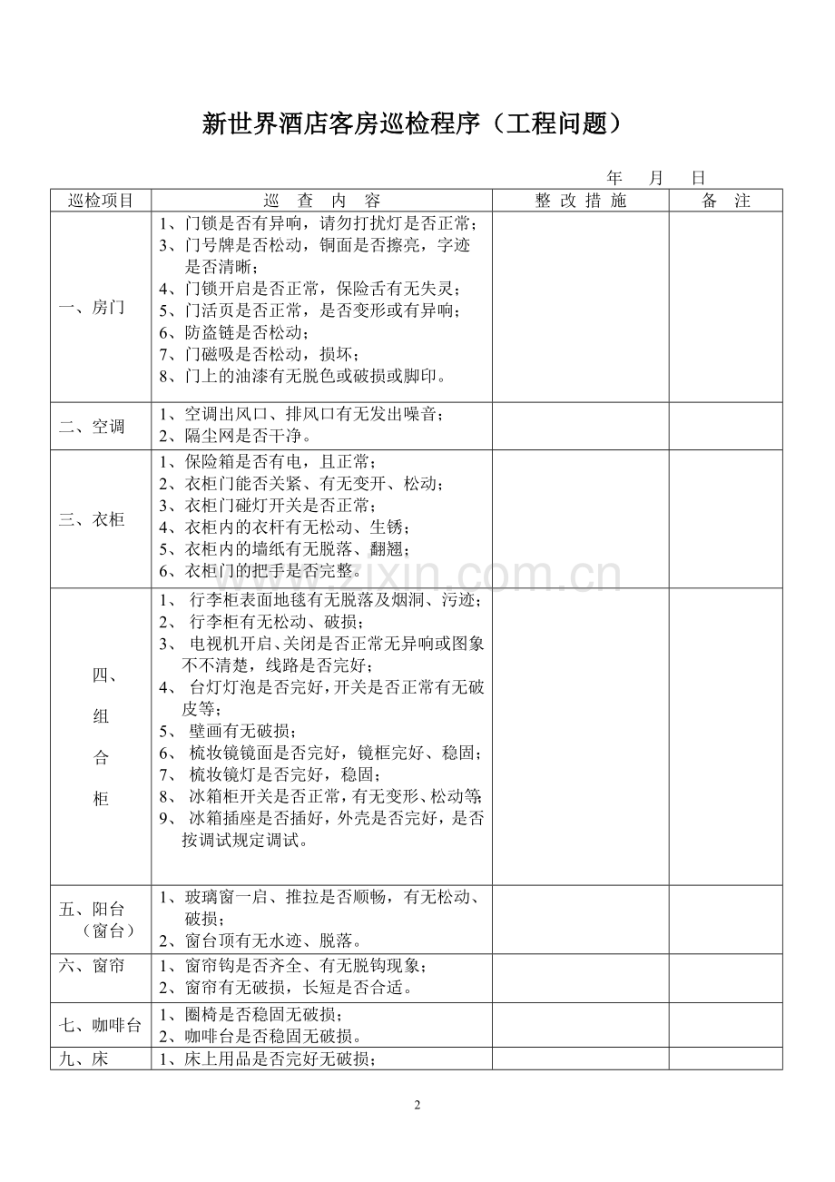 宾馆酒店客房巡检表.doc_第2页