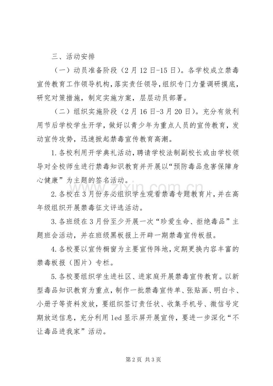 XX年春节期间禁毒宣传教育活动实施方案.docx_第2页