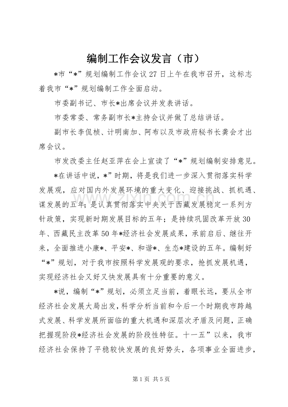 编制工作会议发言稿（市）.docx_第1页